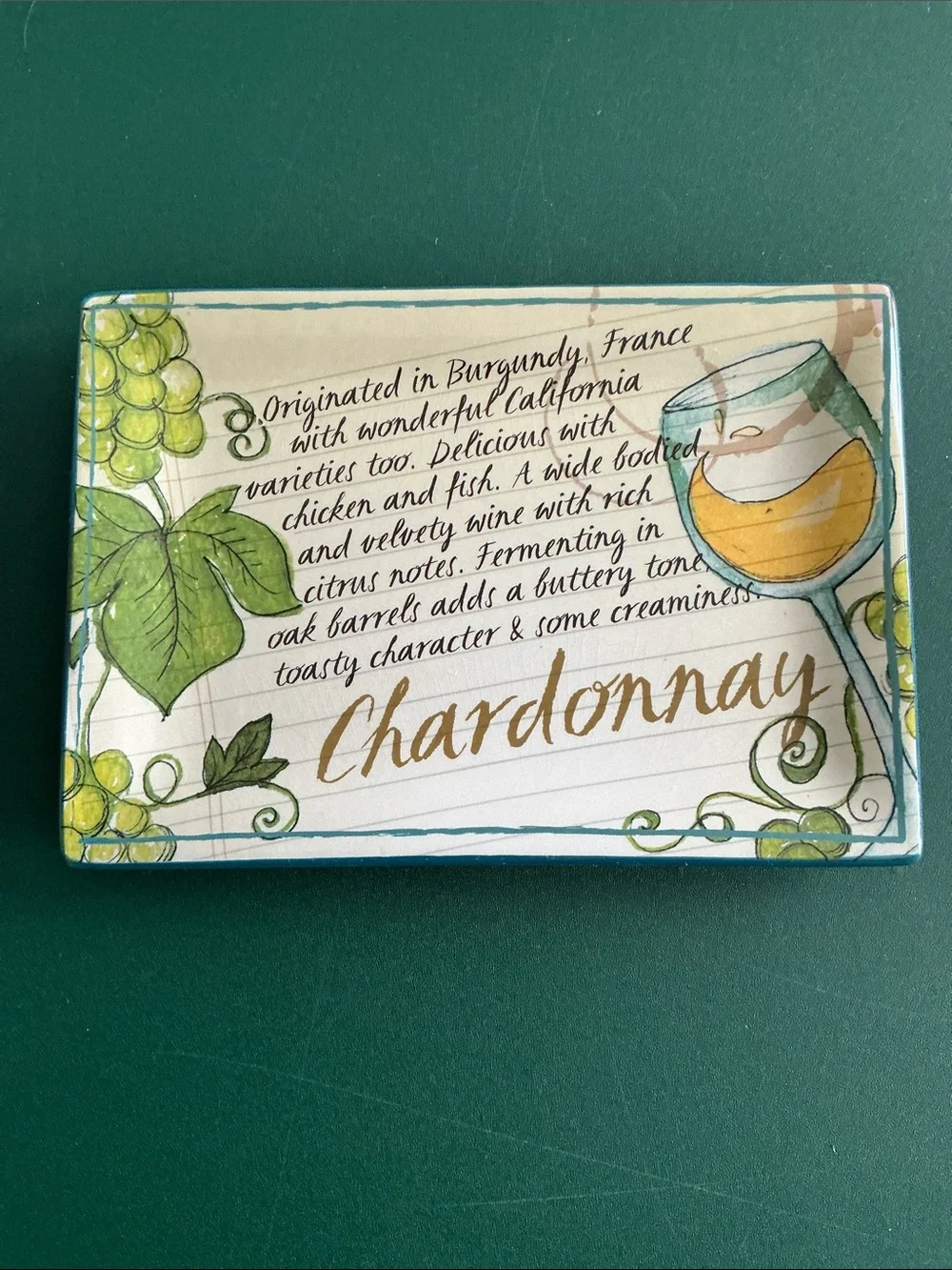 Four Grasslands Road wine-themed appetizer plates, vintage-style wine labels